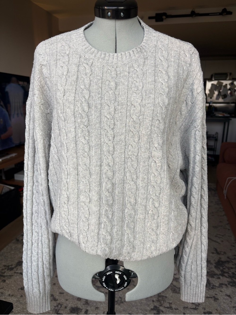 Hollister Light Gray Cable Knit Crewneck Sweater